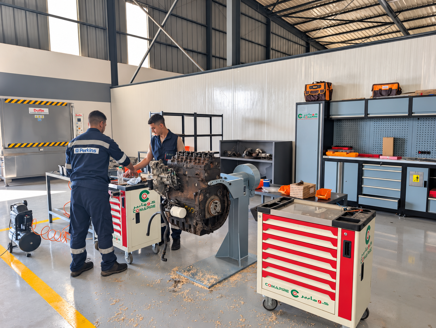 Techniciens dans l’atelier moteur COMAPIRE